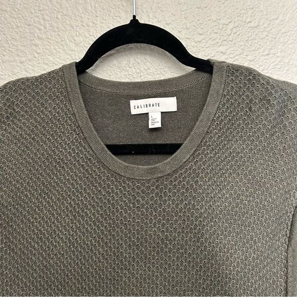 CALIBRATE Olive Green Men’s Large Waffle Knit Silk Blend Long Sleeve - Picture 3 of 15